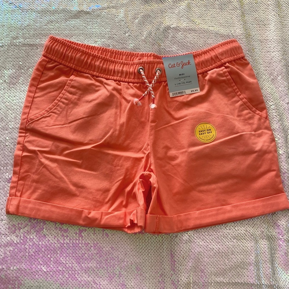 Cat & Jack Shorts Girl’s L PLUS Midi Cotton Drawstring Orange Peach
